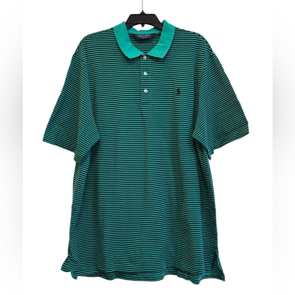 POLO GOLF RALPH LAUREN Green Short Sleeved Polo in Classic Striped Design
